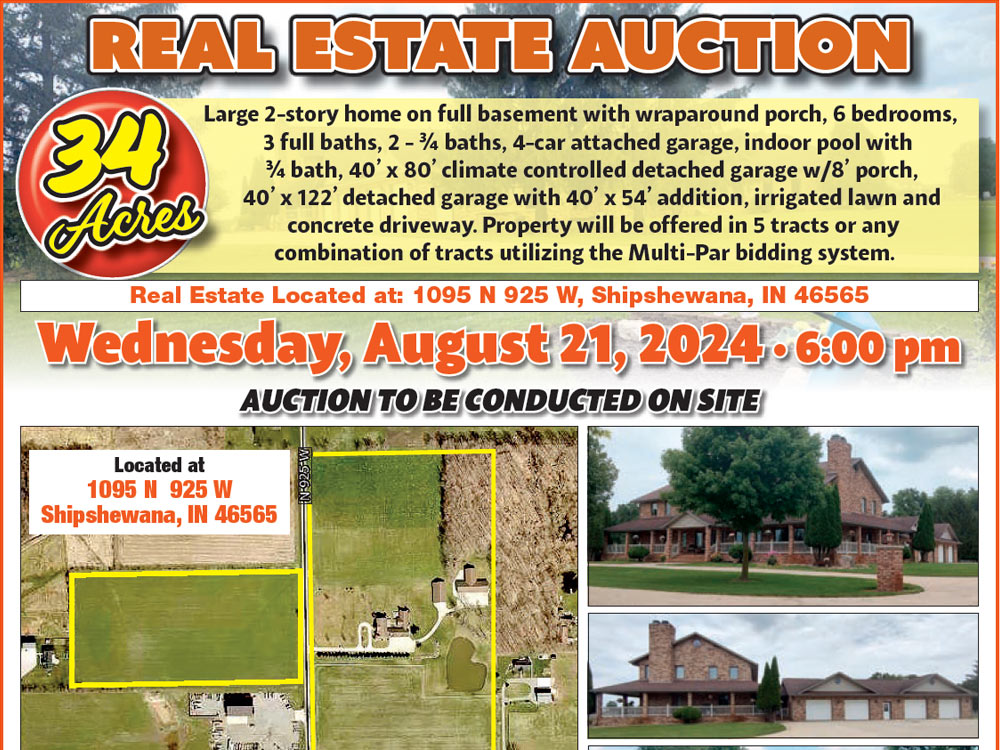 Real estate auction in Shipshewana, Indiana: 34 acres in 5 tracts